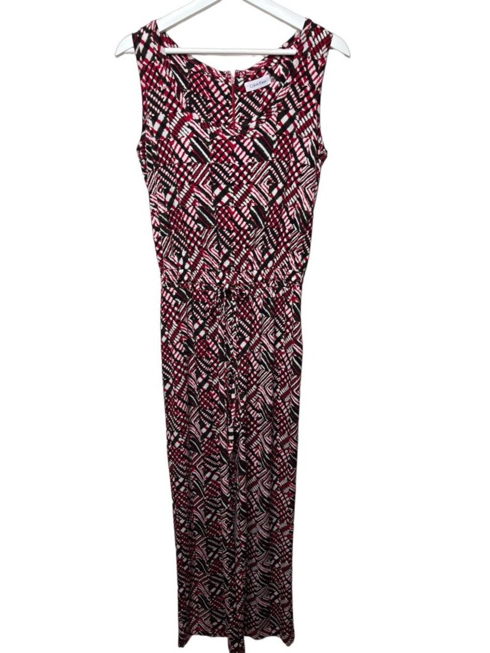 Calvin Klein Women Jumpsuit Size 6 Red Black Geometric Sleeveless Wide Leg